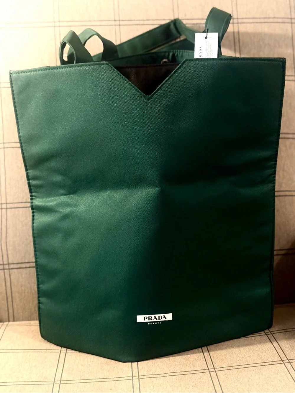 Prada Green Messenger Tote Bag with rare 2 large divided pockets